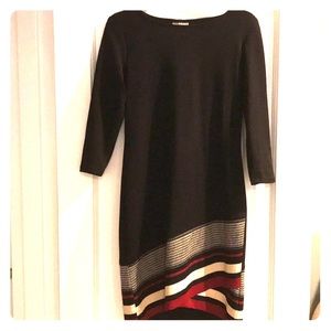 Long Sleeve Black dress with striped hem
